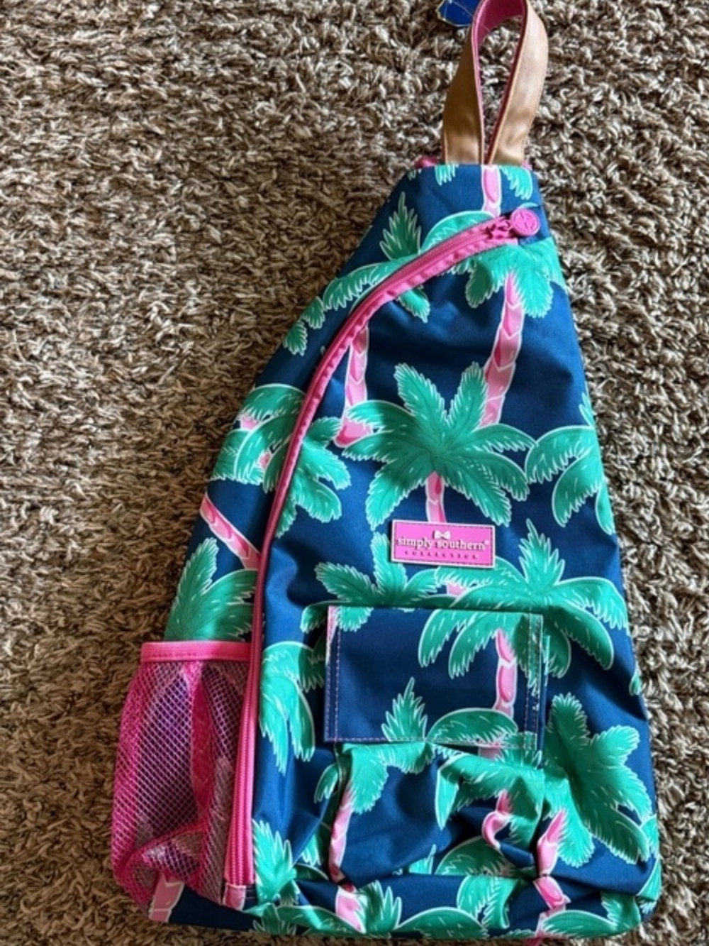 Simply Southern Navy, Pink & Green Palm Tree Sling Backpack